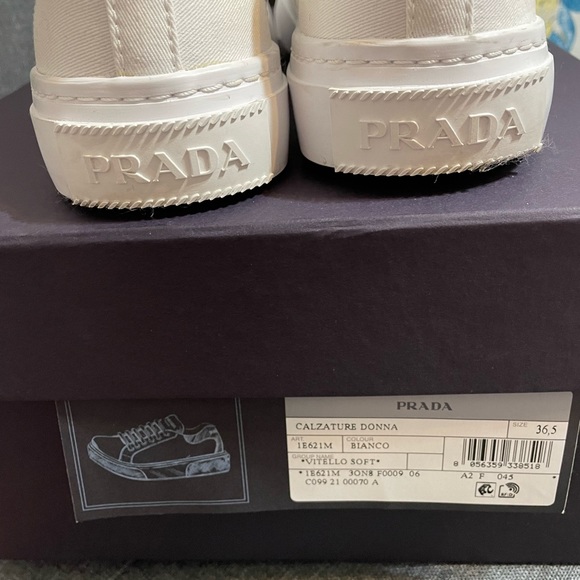 PRADA ❤️⭐️ VITELLO SOFT CANVAS WHITE SNEAKERS🌟 - Picture 4 of 6